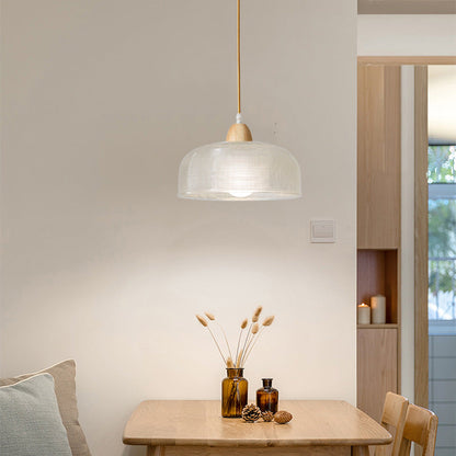Modern Minimalist Round Flower Glass Solid Wood 1-Light Pendant Light For Bedroom