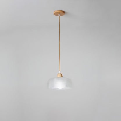 Modern Minimalist Round Flower Glass Solid Wood 1-Light Pendant Light For Bedroom