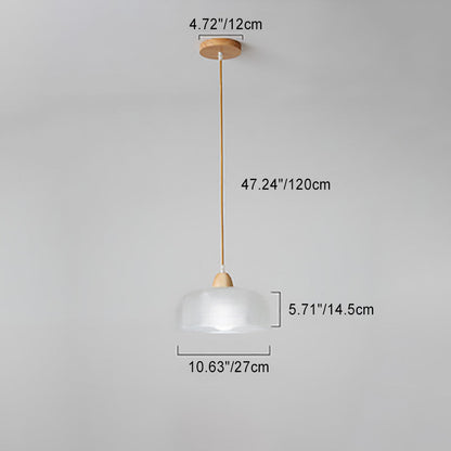 Modern Minimalist Round Flower Glass Solid Wood 1-Light Pendant Light For Bedroom