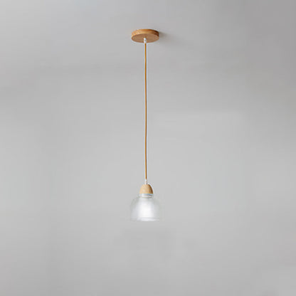 Modern Minimalist Round Flower Glass Solid Wood 1-Light Pendant Light For Bedroom