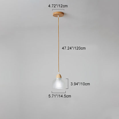Modern Minimalist Round Flower Glass Solid Wood 1-Light Pendant Light For Bedroom