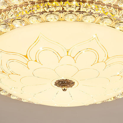 Modern Luxury Petal Round Glass Crystal Iron LED Flush Mount Ceiling Light For Living Room