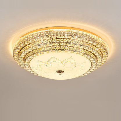 Modern Luxury Petal Round Glass Crystal Iron LED Flush Mount Ceiling Light For Living Room