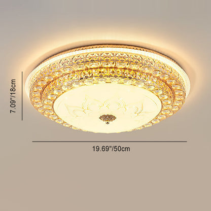 Modern Luxury Petal Round Glass Crystal Iron LED Flush Mount Ceiling Light For Living Room