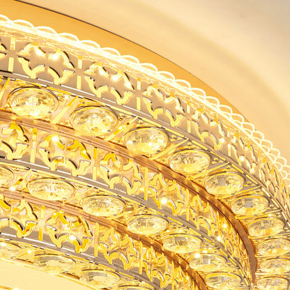 Modern Luxury Petal Round Glass Crystal Iron LED Flush Mount Ceiling Light For Living Room