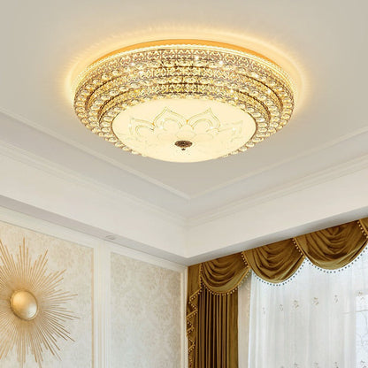 Modern Luxury Petal Round Glass Crystal Iron LED Flush Mount Ceiling Light For Living Room