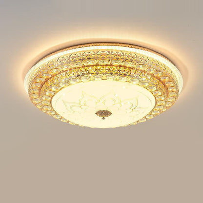 Modern Luxury Petal Round Glass Crystal Iron LED Flush Mount Ceiling Light For Living Room