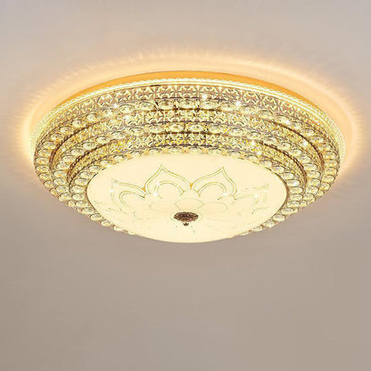 Modern Luxury Petal Round Glass Crystal Iron LED Flush Mount Ceiling Light For Living Room