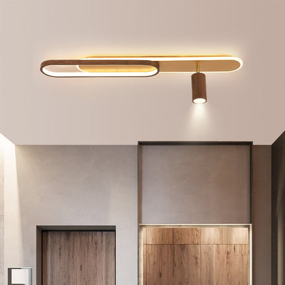 Modern Minimalist Long Oval Cylinder Acrylic Iron LED Flush Mount Ceiling Light For Living Room