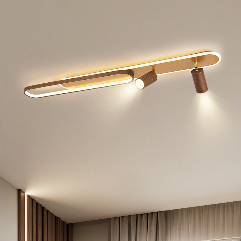 Modern Minimalist Long Oval Cylinder Acrylic Iron LED Flush Mount Ceiling Light For Living Room