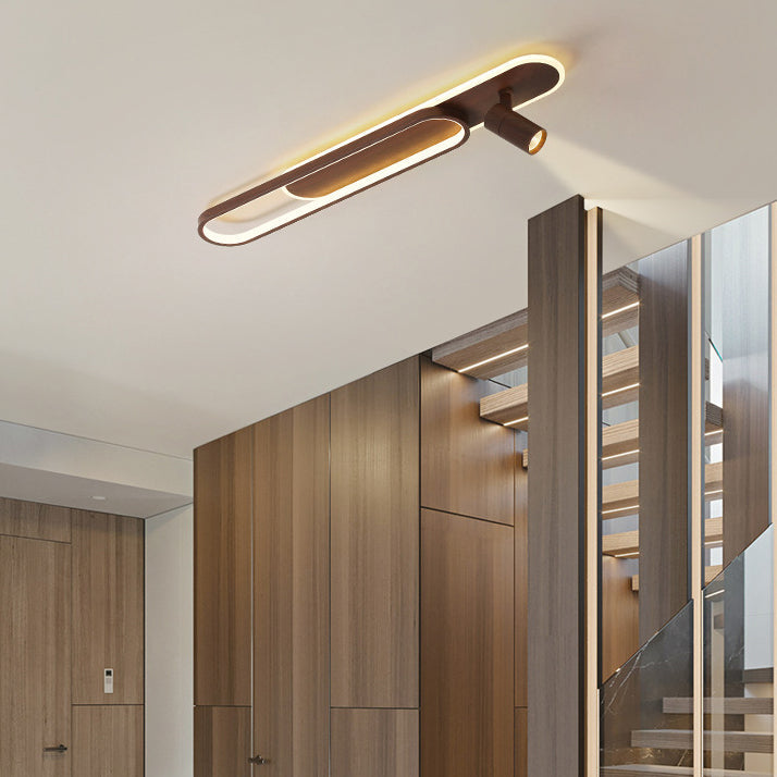 Modern Minimalist Long Oval Cylinder Acrylic Iron LED Flush Mount Ceiling Light For Living Room