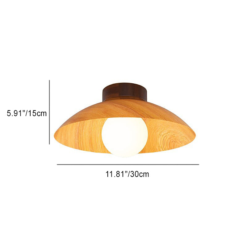 Modern Minimalist Disc Round Glass Wood Iron 1-Light Semi-Flush Mount Ceiling Light For Living Room