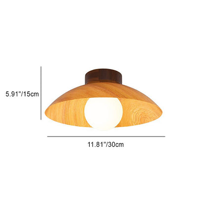 Modern Minimalist Disc Round Glass Wood Iron 1-Light Semi-Flush Mount Ceiling Light For Living Room
