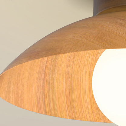 Modern Minimalist Disc Round Glass Wood Iron 1-Light Semi-Flush Mount Ceiling Light For Living Room