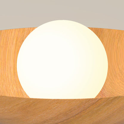 Modern Minimalist Disc Round Glass Wood Iron 1-Light Semi-Flush Mount Ceiling Light For Living Room