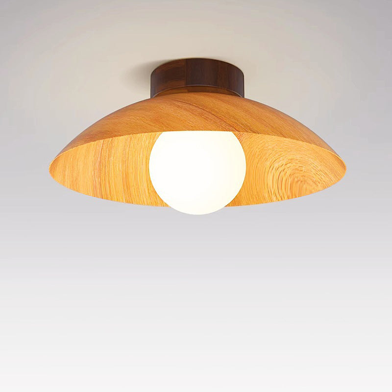 Modern Minimalist Disc Round Glass Wood Iron 1-Light Semi-Flush Mount Ceiling Light For Living Room