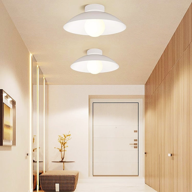 Modern Minimalist Disc Round Glass Wood Iron 1-Light Semi-Flush Mount Ceiling Light For Living Room