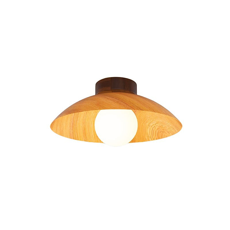 Modern Minimalist Disc Round Glass Wood Iron 1-Light Semi-Flush Mount Ceiling Light For Living Room