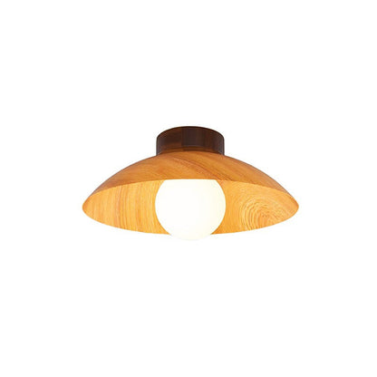Modern Minimalist Disc Round Glass Wood Iron 1-Light Semi-Flush Mount Ceiling Light For Living Room