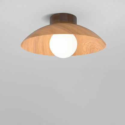 Modern Minimalist Disc Round Glass Wood Iron 1-Light Semi-Flush Mount Ceiling Light For Living Room
