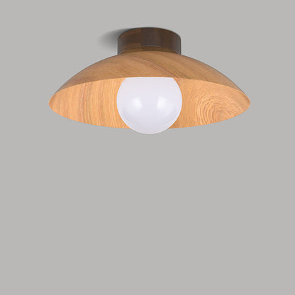 Modern Minimalist Disc Round Glass Wood Iron 1-Light Semi-Flush Mount Ceiling Light For Living Room