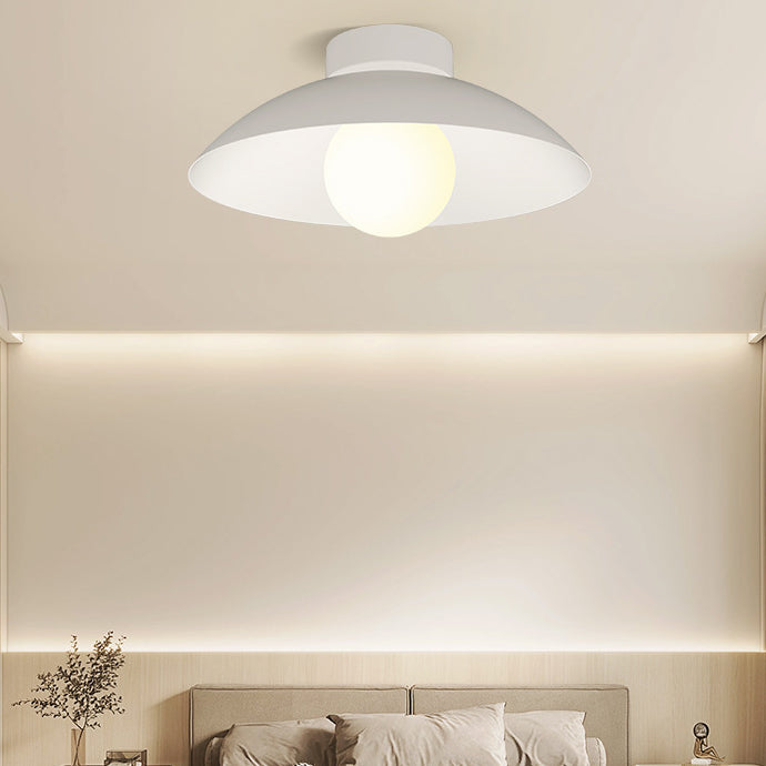 Modern Minimalist Disc Round Glass Wood Iron 1-Light Semi-Flush Mount Ceiling Light For Living Room