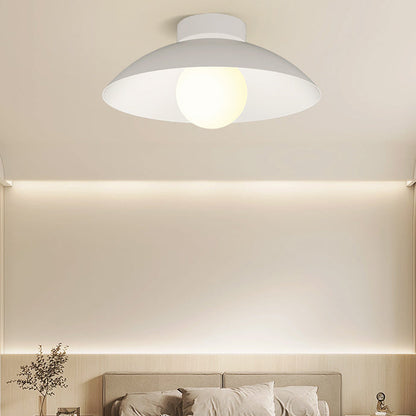 Modern Minimalist Disc Round Glass Wood Iron 1-Light Semi-Flush Mount Ceiling Light For Living Room