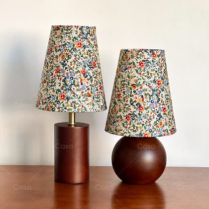 Traditional Vintage Crushed Flower Round Column Solid Wood PVC Fabric 1-Light Table Lamp For Bedroom