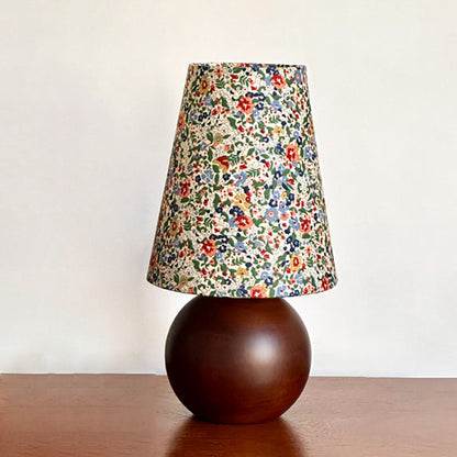 Traditional Vintage Crushed Flower Round Column Solid Wood PVC Fabric 1-Light Table Lamp For Bedroom