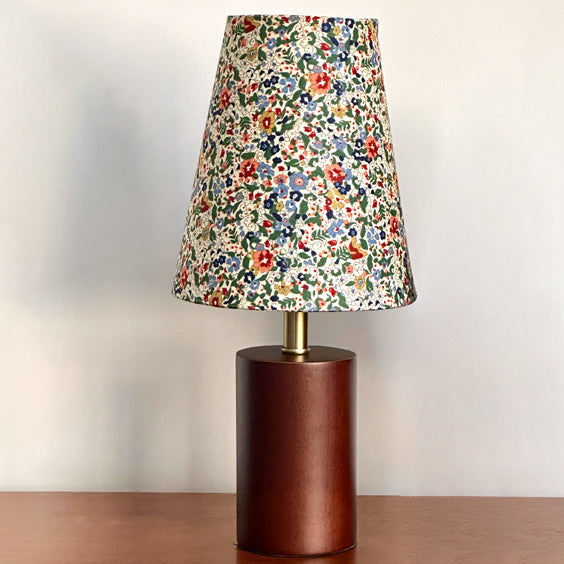 Traditional Vintage Crushed Flower Round Column Solid Wood PVC Fabric 1-Light Table Lamp For Bedroom