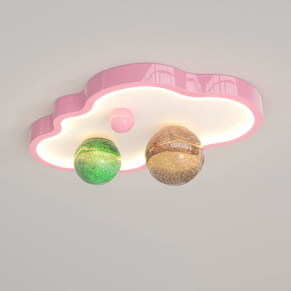 Modern Art Deco Planet Clouds Acrylic Glass Iron LED Flush Mount Ceiling Light For Living Room