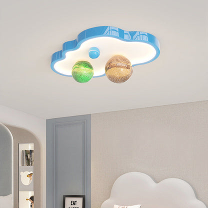Modern Art Deco Planet Clouds Acrylic Glass Iron LED Flush Mount Ceiling Light For Living Room