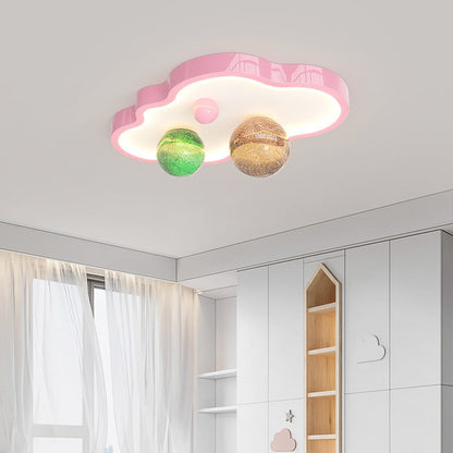 Modern Art Deco Planet Clouds Acrylic Glass Iron LED Flush Mount Ceiling Light For Living Room