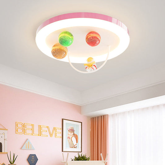 Modern Art Deco Lunar Astronaut Round Resin Acrylic Iron LED Flush Mount Ceiling Light For Bedroom