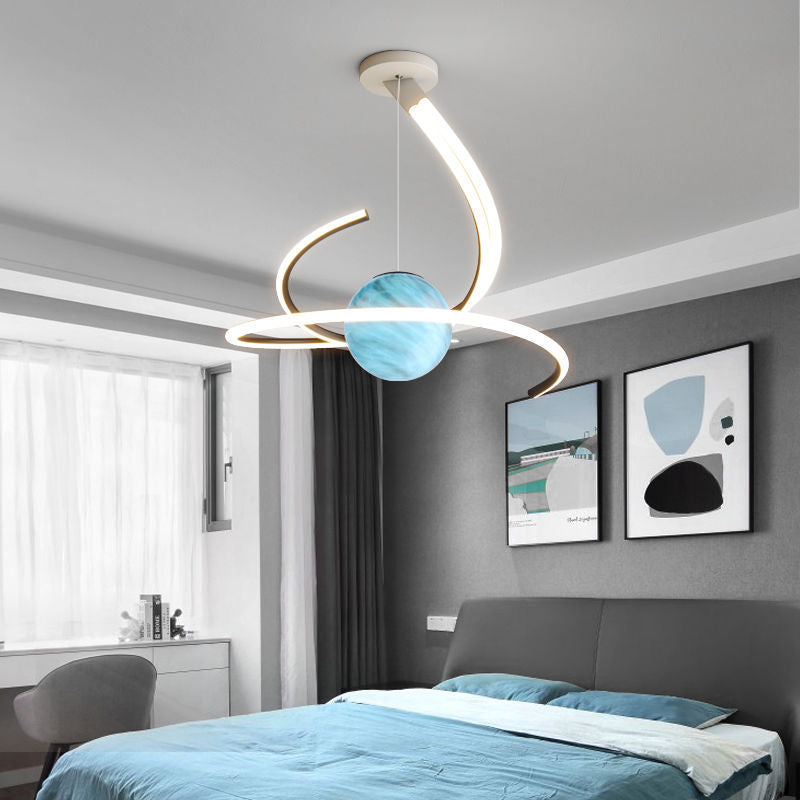 ثريا LED بتصميم عصري بسيط من الألومنيوم والحديد والسيليكون والزجاج لغرفة المعيشة