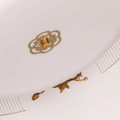 Traditional Chinese Flower Twig Round Acrylic Iron LED Flush Mount Ceiling Light For Bedroom