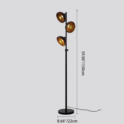 Traditional Vintage Rotatable Coconut Shell Round Metal 3-Light Standing Floor Lamp For Living Room