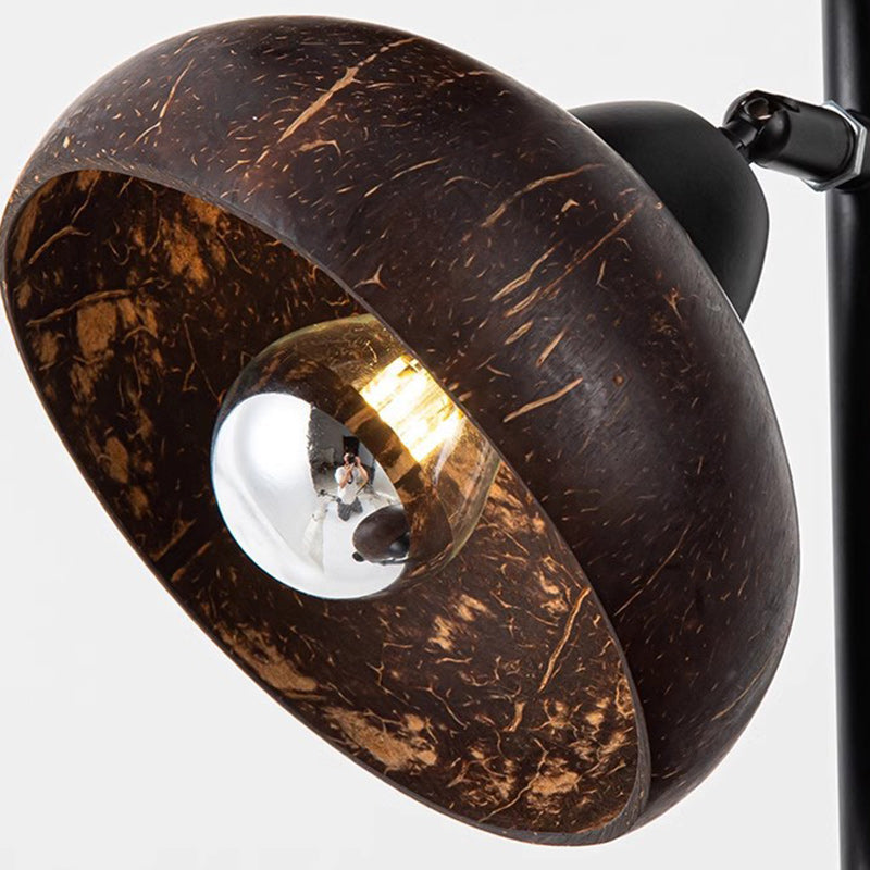 Traditional Vintage Rotatable Coconut Shell Round Metal 3-Light Standing Floor Lamp For Living Room