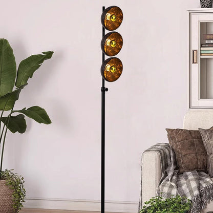 Traditional Vintage Rotatable Coconut Shell Round Metal 3-Light Standing Floor Lamp For Living Room