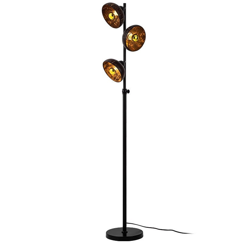 Traditional Vintage Rotatable Coconut Shell Round Metal 3-Light Standing Floor Lamp For Living Room