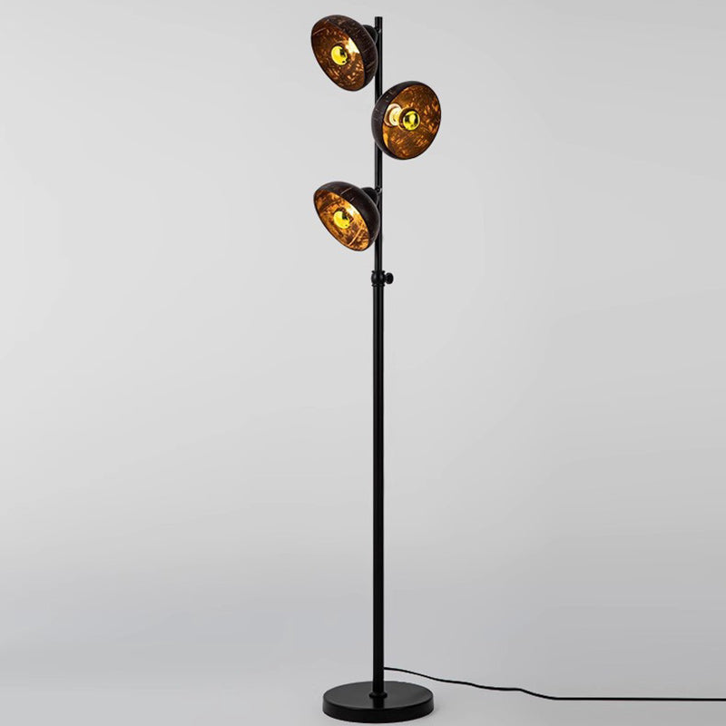 Traditional Vintage Rotatable Coconut Shell Round Metal 3-Light Standing Floor Lamp For Living Room