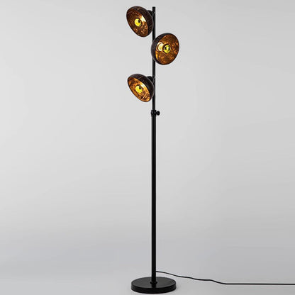 Traditional Vintage Rotatable Coconut Shell Round Metal 3-Light Standing Floor Lamp For Living Room
