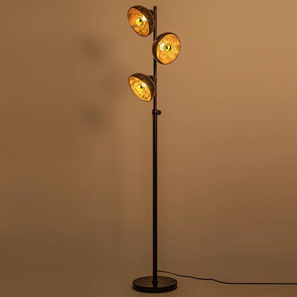 Traditional Vintage Rotatable Coconut Shell Round Metal 3-Light Standing Floor Lamp For Living Room