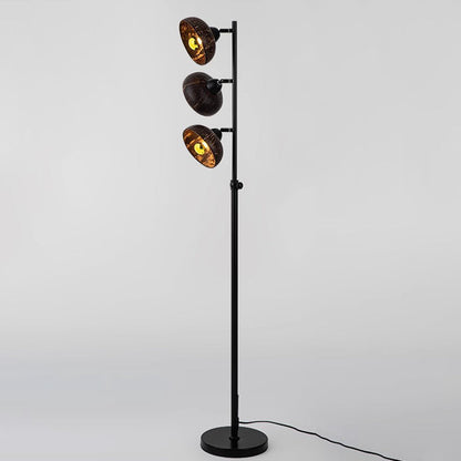 Traditional Vintage Rotatable Coconut Shell Round Metal 3-Light Standing Floor Lamp For Living Room