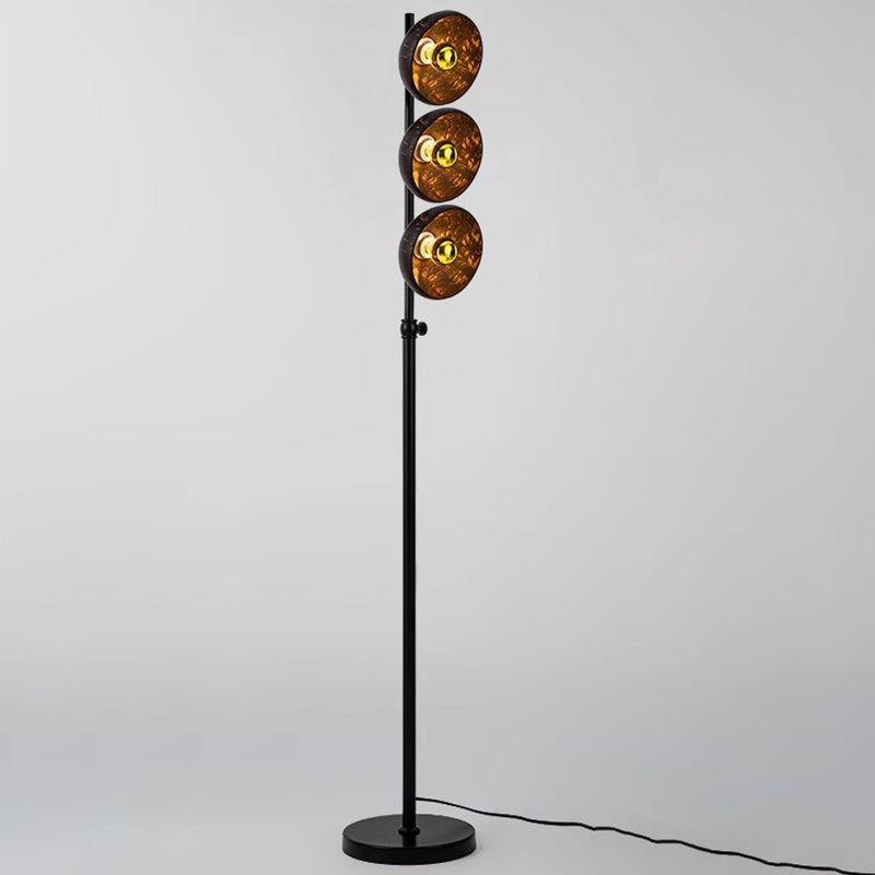Traditional Vintage Rotatable Coconut Shell Round Metal 3-Light Standing Floor Lamp For Living Room