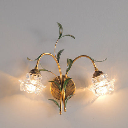 Modern Art Deco Flower Leaf Crystal Glass Iron 1/2 Light Wall Sconce Lamp For Bedroom