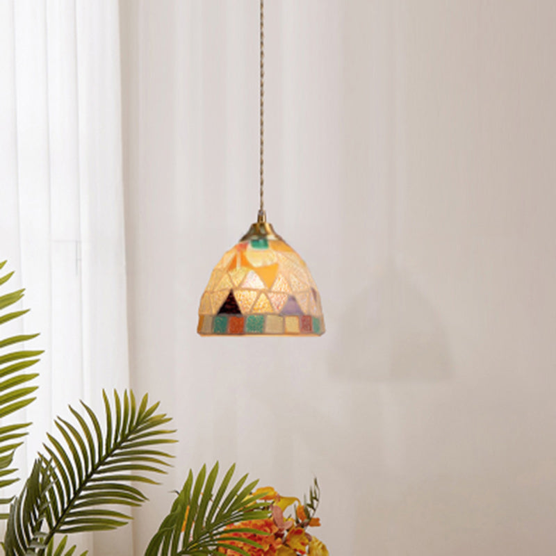 Traditional Vintage Bowl Half Round Glass Copper 1-Light Pendant Light For Living Room