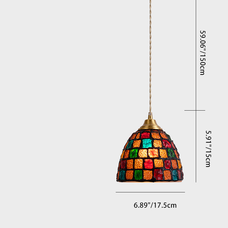 Traditional Vintage Bowl Half Round Glass Copper 1-Light Pendant Light For Living Room