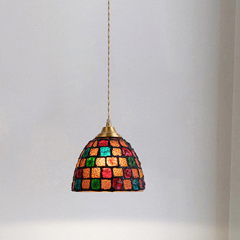 Traditional Vintage Bowl Half Round Glass Copper 1-Light Pendant Light For Living Room