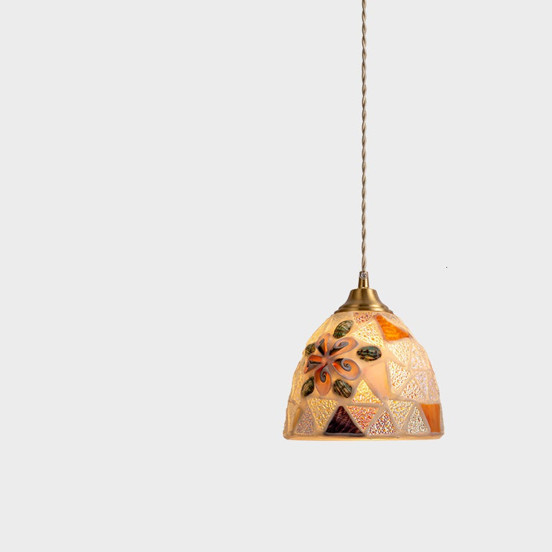 Traditional Vintage Bowl Half Round Glass Copper 1-Light Pendant Light For Living Room